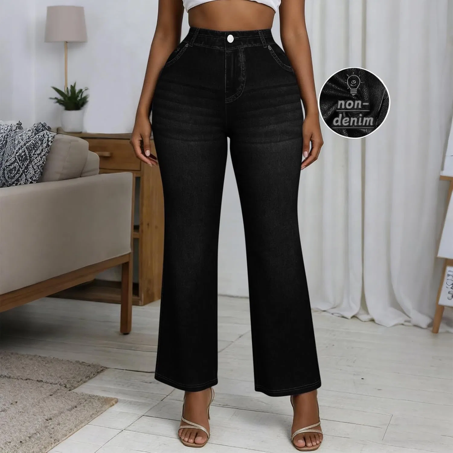 Джинсы Flare Jeggings, High Waisted, Black — фото 3