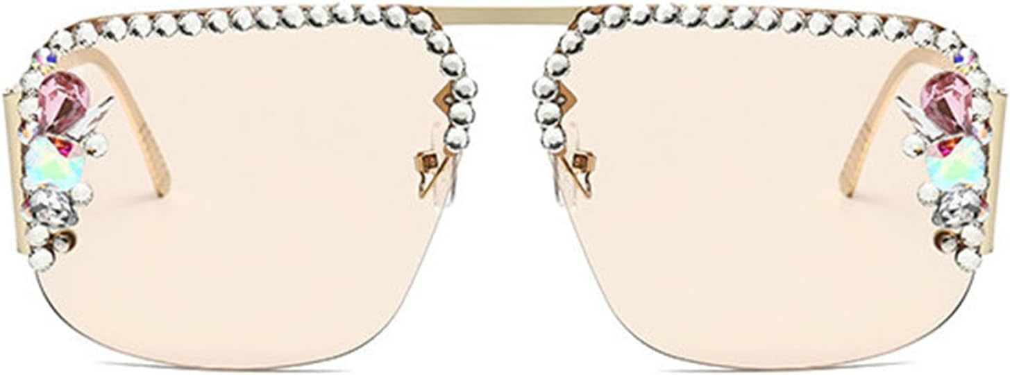 

Willochra Модные солнцезащитные очки-пилот с кристаллами для мужчин и женщин, металлические полуободковые очки в стиле ретро, ​​большие солнцезащитные очки со стразами F27, Champagne