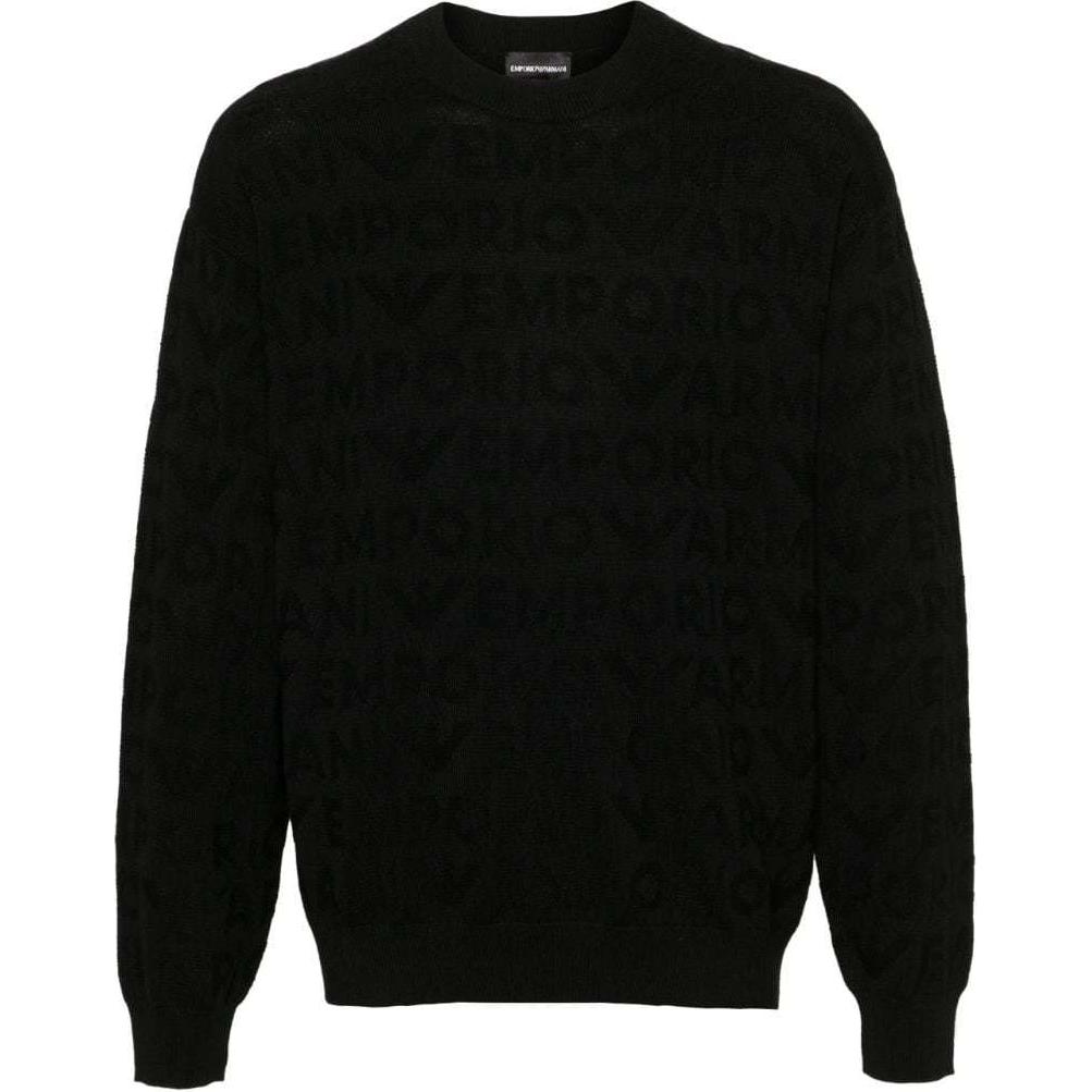 

Свитер из шерсти с вязкой линк EMPORIO ARMANI, черный