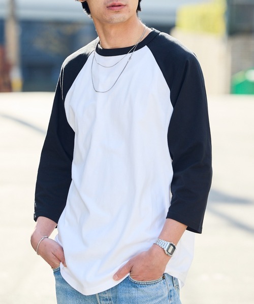 

Футболка с рукавом реглан 3/4, круглым вырезом, двухцветная United Athle, белый/черный