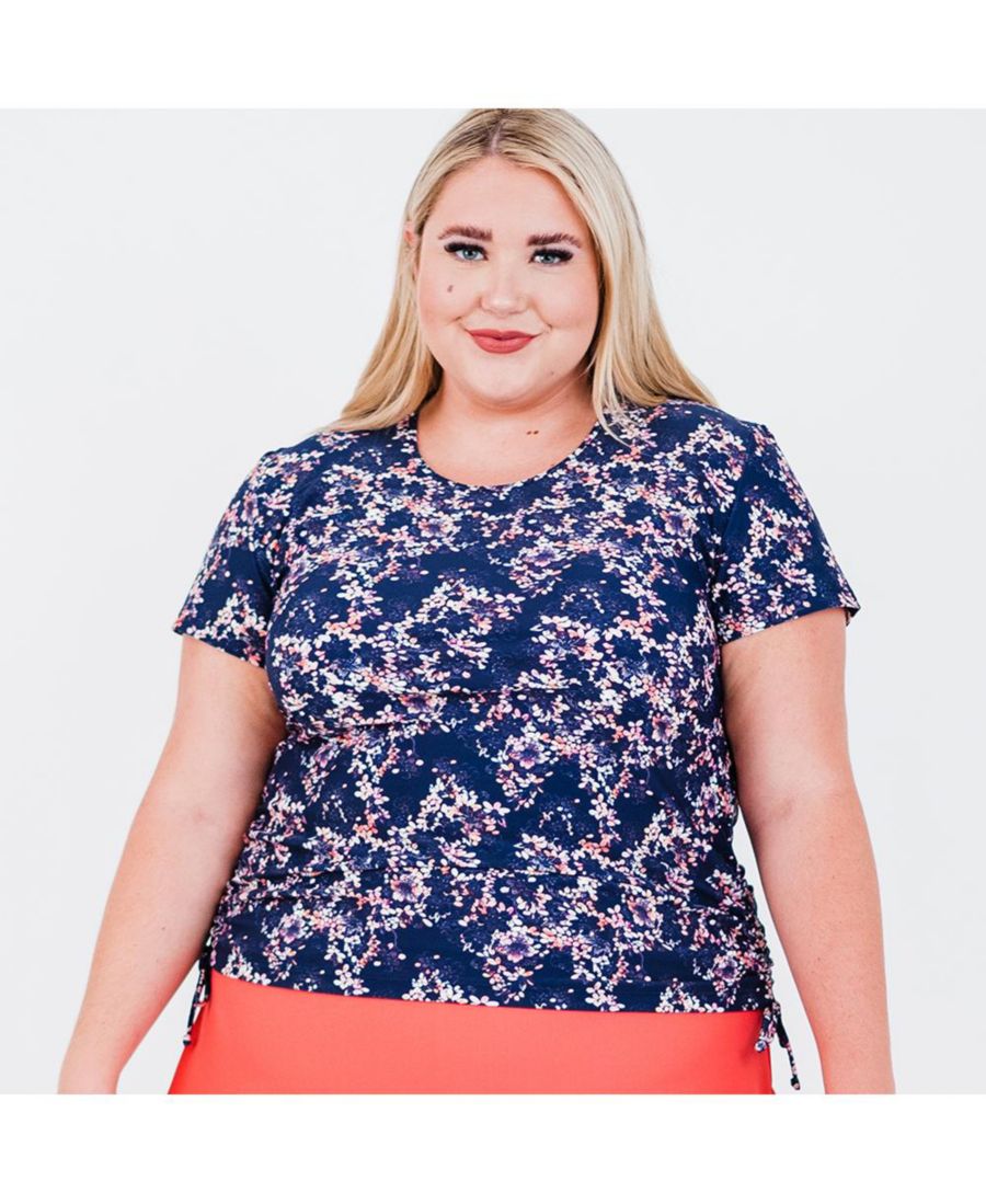 

Купальный топ и плавки/бюстгальтер Adele больших размеров с короткими рукавами Calypsa, Navy blossoms