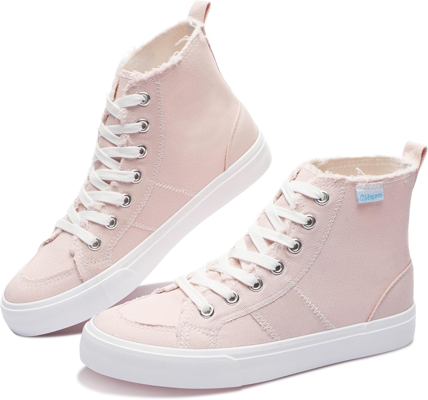

Женские/мужские высокие кеды Obtaom на средней голени, модные повседневные кроссовки с шнуровкой, из потертого холща, розовый