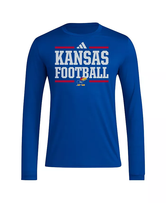 Мужская футбольная предыгровая футболка с длинным рукавом Royal Kansas Jayhawks Locker AEROREADY adidas — фото 2