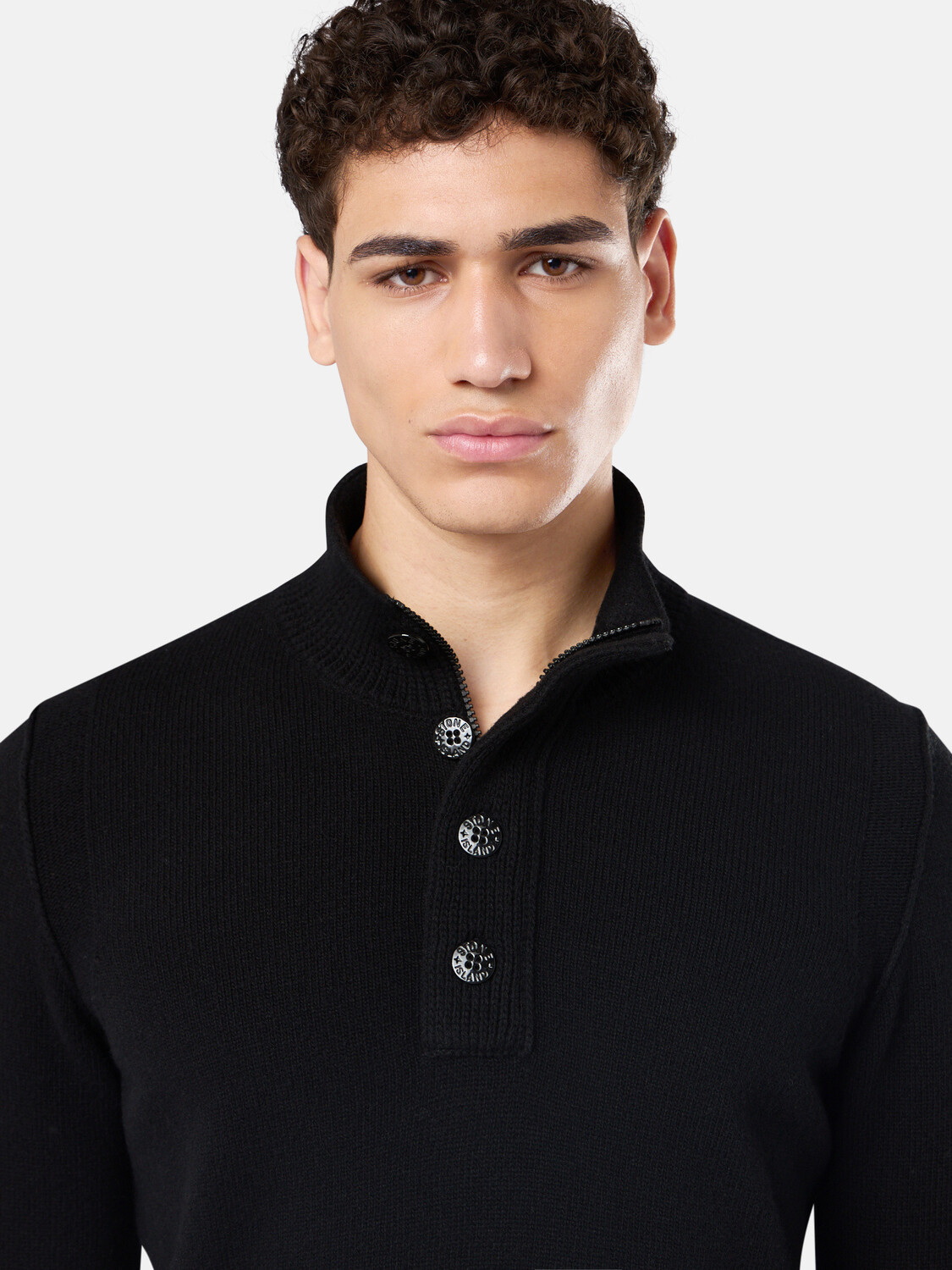 Свитер с полумолнией и фетровой отделкой Stone Island 5100040 LAMBSWOOL, черный — фото 4