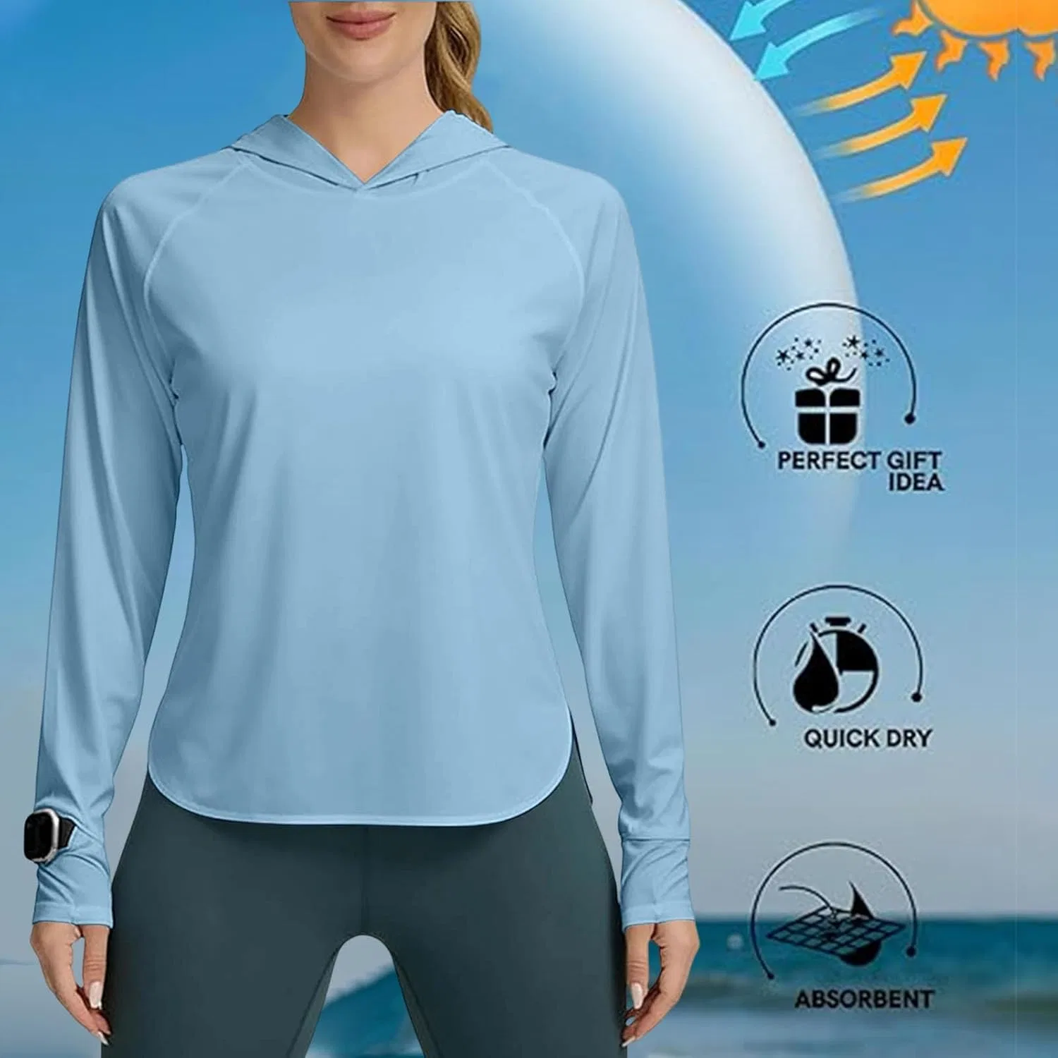 Женская худи с защитой UPF 50+ Light Blue — фото 4