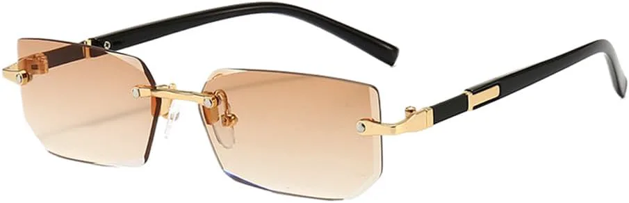 

Солнцезащитные очки без оправы для женщин и мужчин, маленькие квадратные солнцезащитные очки для женщин и мужчин, для летних путешествий generic, Gradient Tea