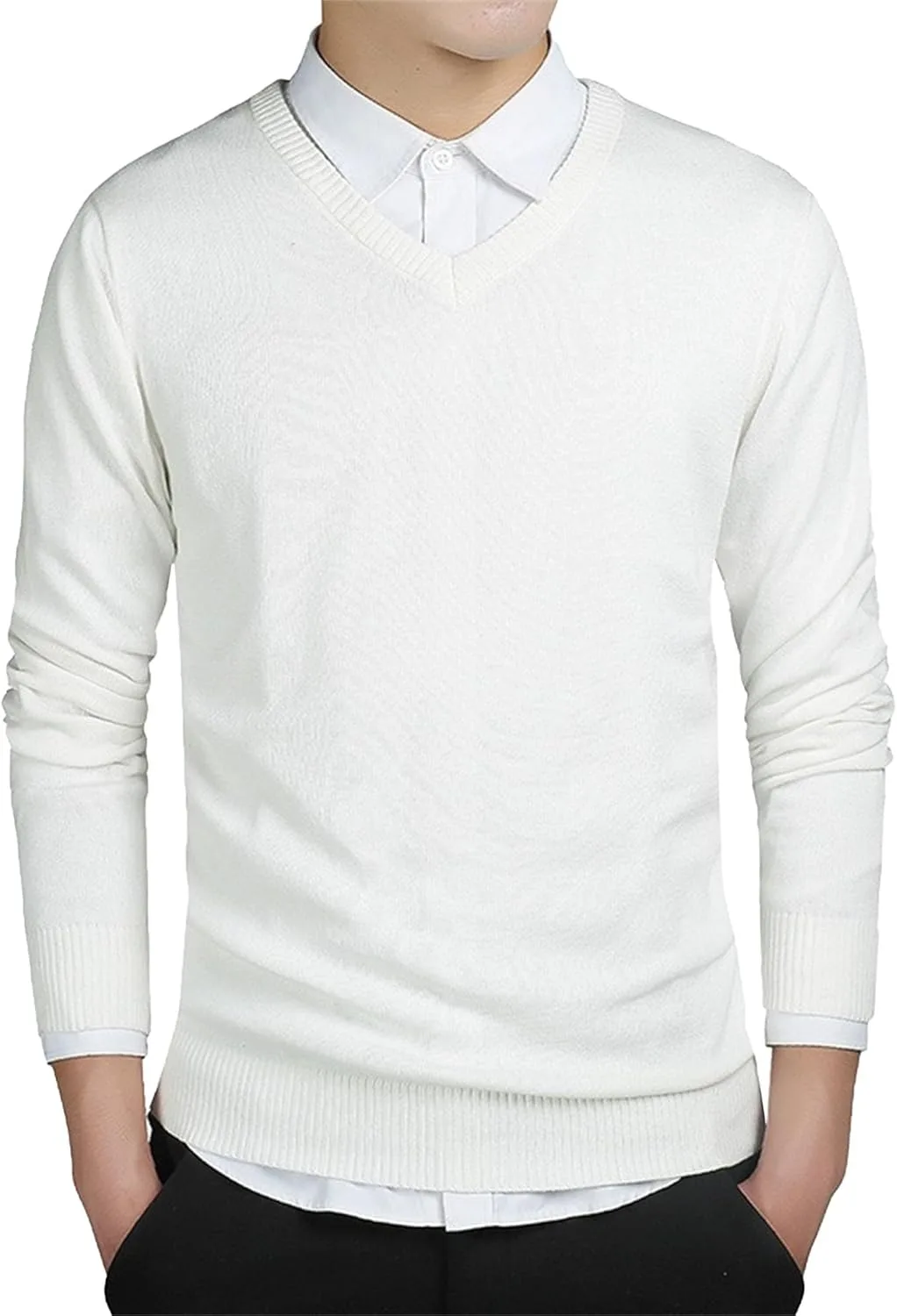 

Мужской вязаный свитер с V-образным вырезом, модный, с длинными рукавами, приталенный, для осени и зимы QOAAIE