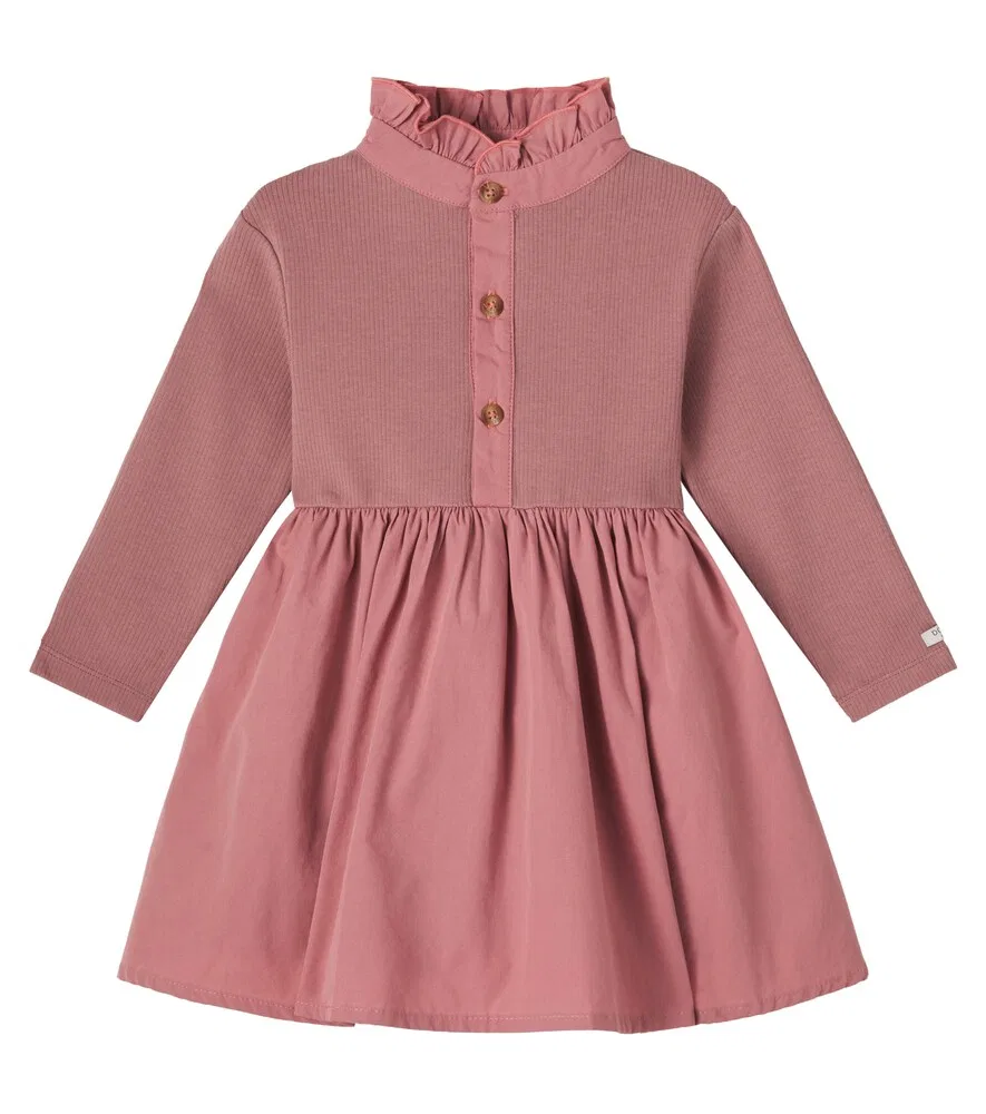 Платье Baby Louen из хлопковой смеси с оборками и ребристой вязкой Donsje, розовый