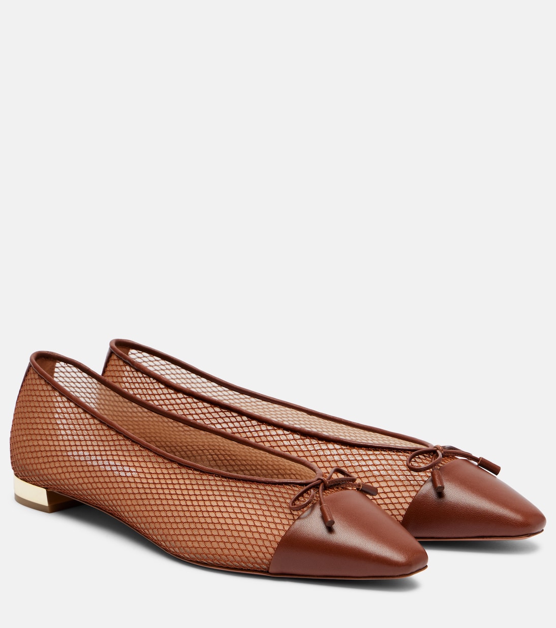 Балетки Gioia из кожи и сетки Aquazzura, Tobacco/Rich Cognac