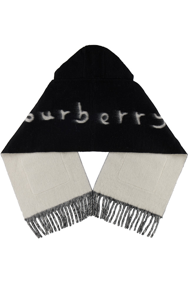 Шарф с капюшоном из смеси шерсти альпаки с логотипом Burberry, черный — фото 2