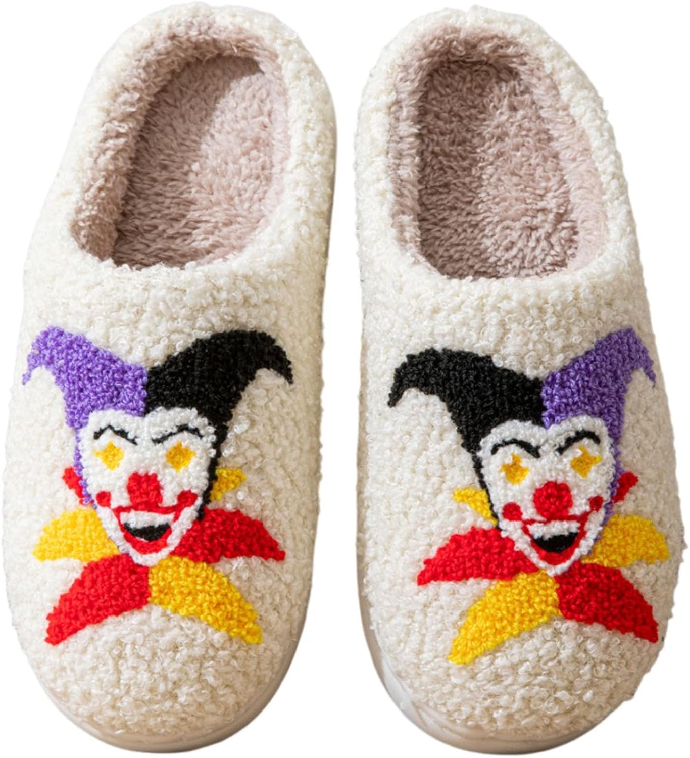 

Тапочки QBTZJ «Хэллоуинский призрак» для женщин и мужчин, смешной череп, пушистые тапочки, мягкие, теплые, легкие, для дома и улицы, Clown 1