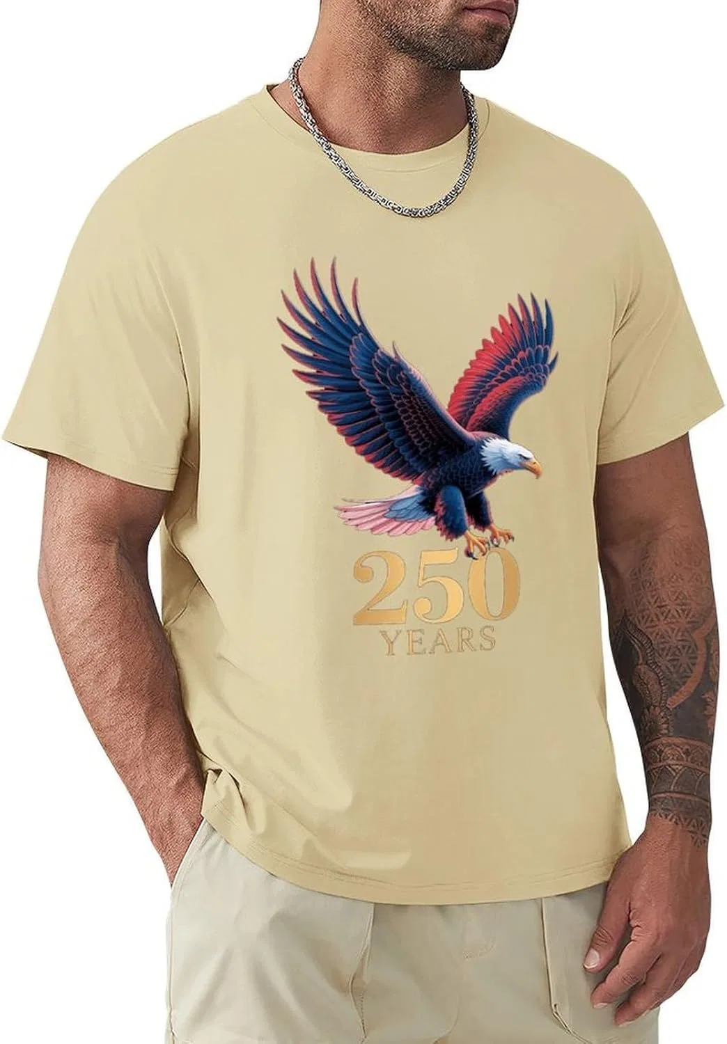 Футболка с принтом, America's 250th Anniversary, хлопок, Sand Colour-style-9