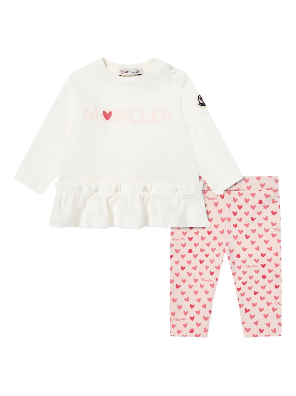 

Комплект брюк с гофрированным принтом в виде сердца Moncler Enfant, розовый