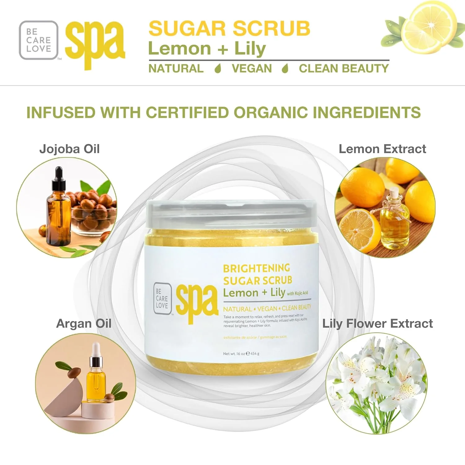 BCL Spa Lemon Lily Sugar Scrub - Профессиональный скраб для тела, придающий сияние тусклой коже, средство для ухода за телом, произведено в США, 450 мл. 453.60 г (1 шт.), Olive — фото 2