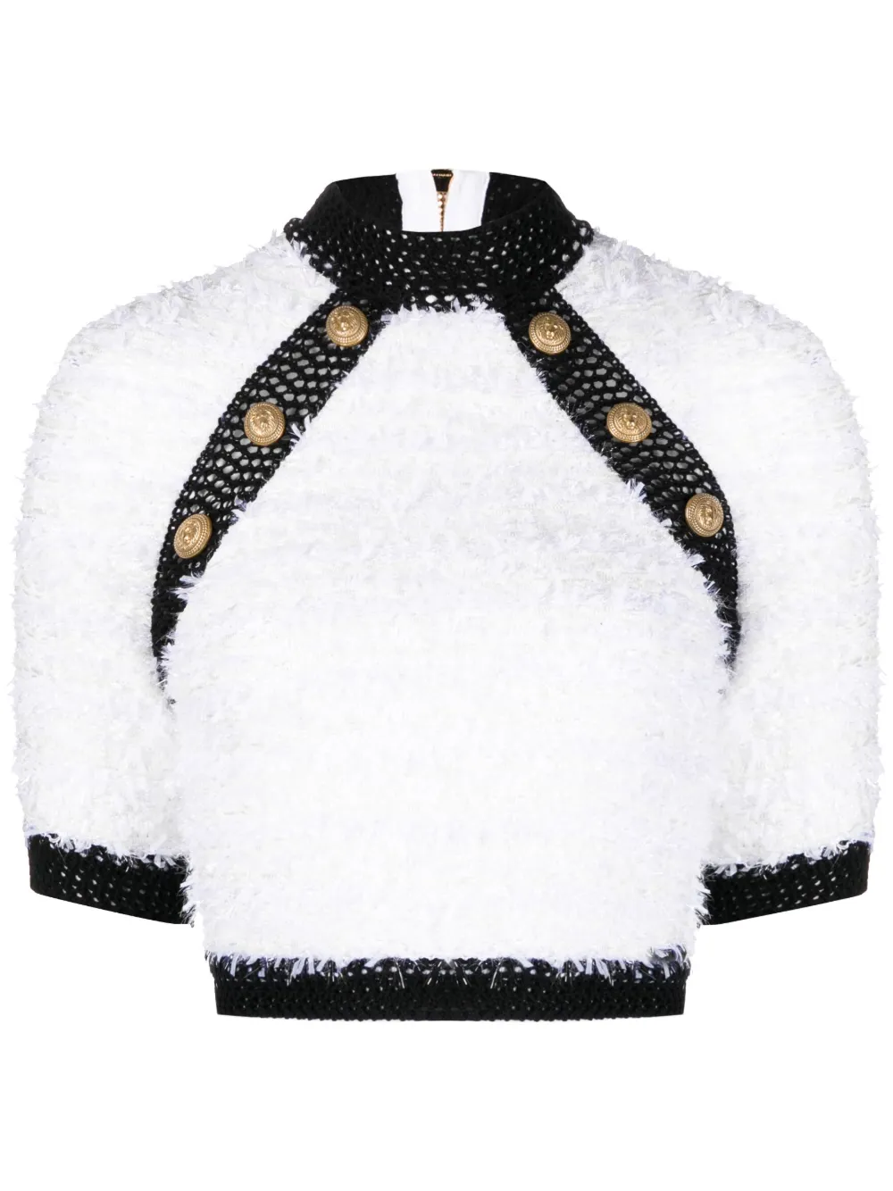 

Укороченный твидовый топ с короткими рукавами BALMAIN, белый