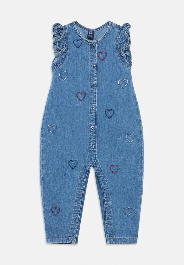 Детский джинсовый комбинезон с вышитыми сердечками Gap, Blue Denim — фото 3