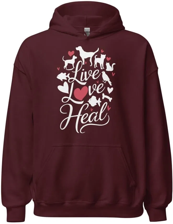 Толстовка унисекс для ветеринарного техника, Vet Tech Live Love Heal Generic, бордовый