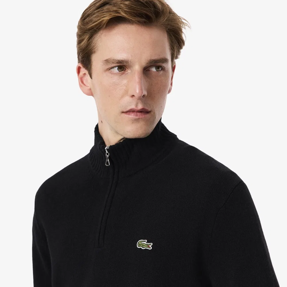 Мужской шерстяной свитер на полумолнии чёрный от Lacoste — фото 2