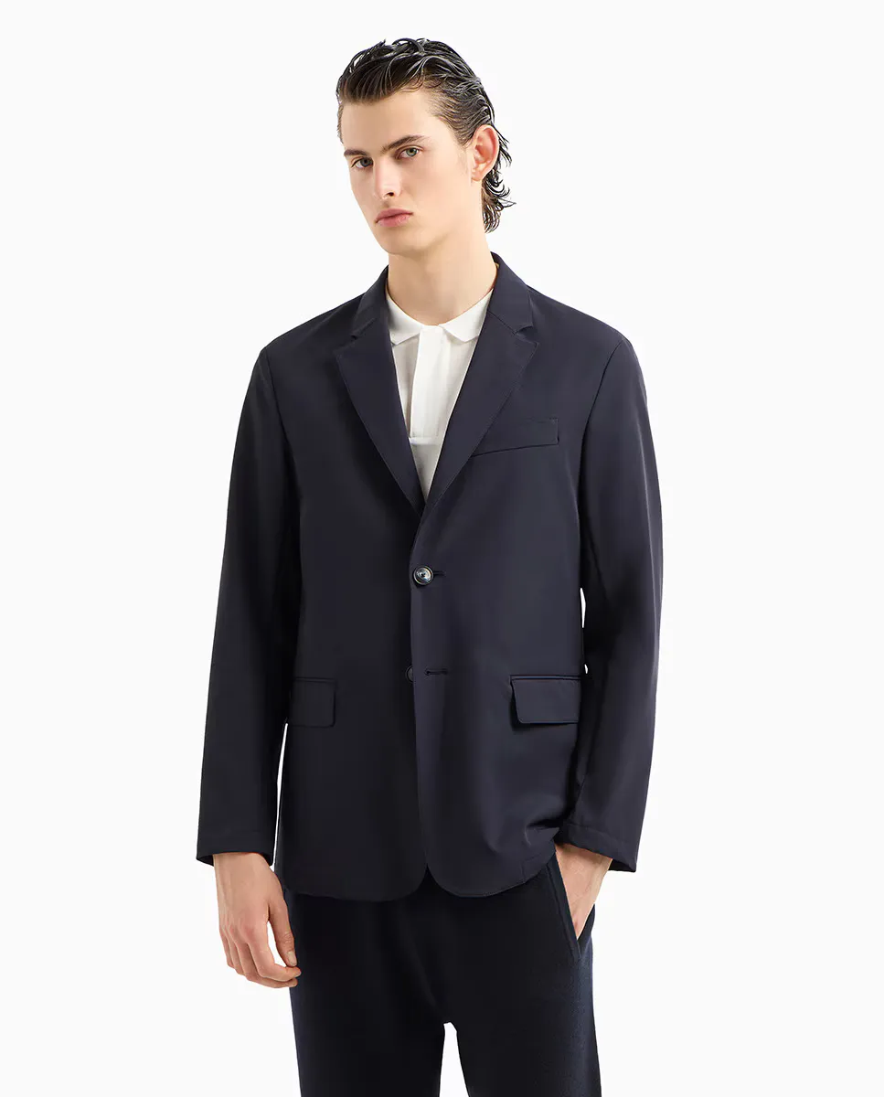 

Однотонная мужская куртка приталенного кроя Emporio Armani, темно-синий