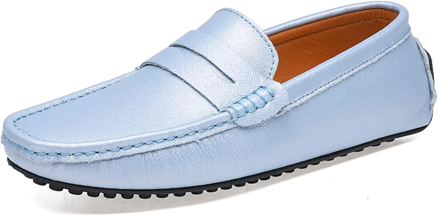 Мокасины кожаные мужские Penny Loafers Boat Shoes, голубой LITNERMIA