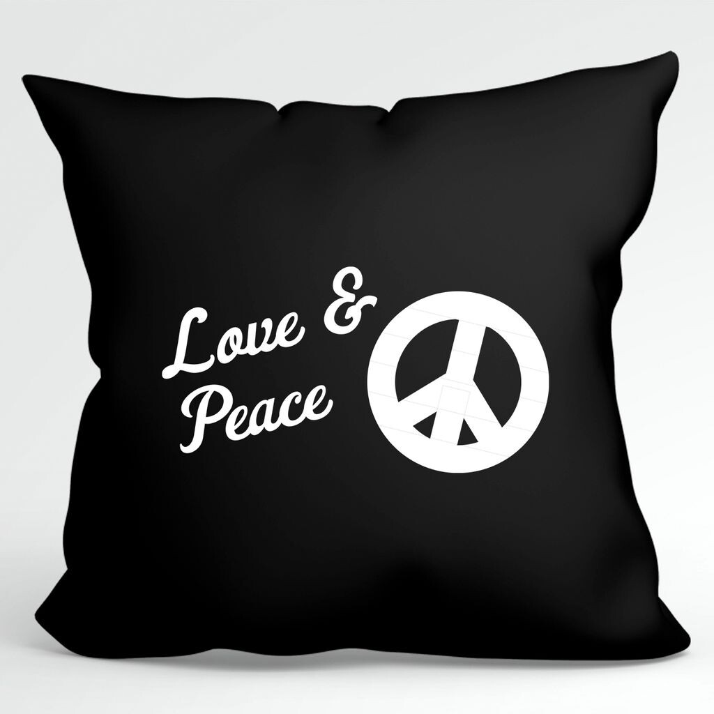 

УРАА! Подушка Love & Peace Love декоративная наволочка без наполнения 40х40см Черная с мотивом мира Hellweg Druckerei