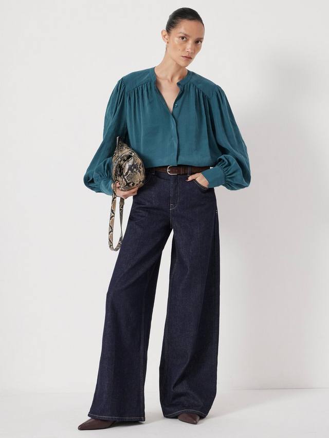 

Блузка с круглым вырезом и буфами на рукавах HUSH, Teal Blue