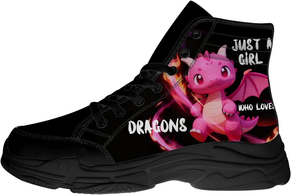 

Кроссовки Dragon Reading Book для женщин и мужчин, высокие шнуровочные кеды из ткани, подарки для нее и для него Quorax, черный/розовый