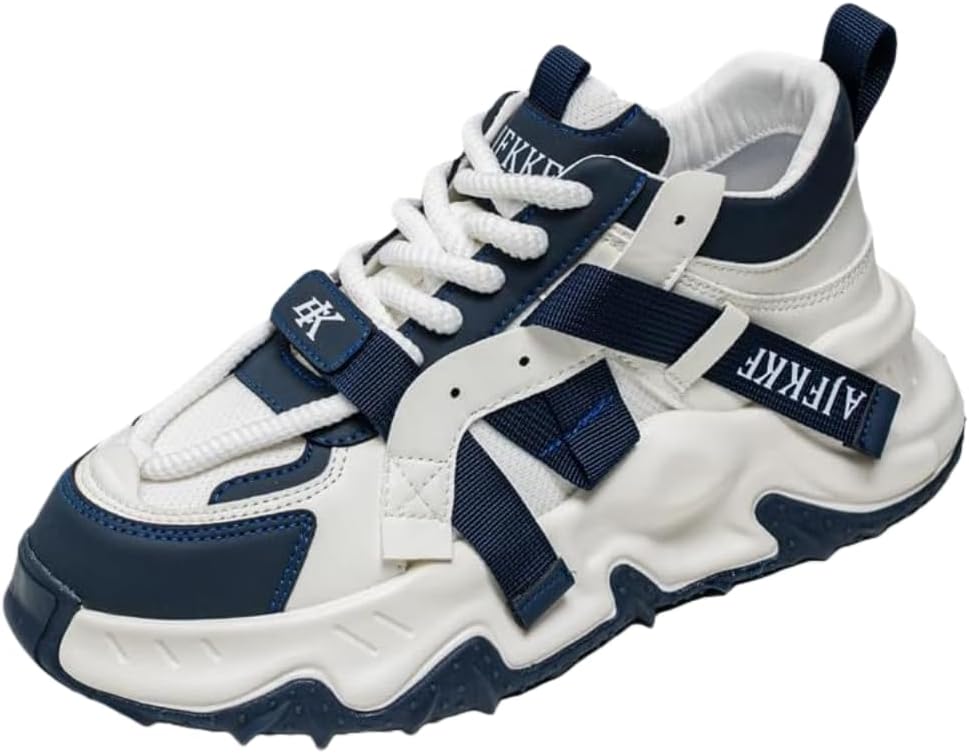 

Удобные и стильные мужские кроссовки на толстой подошве с шнуровкой - дышащие повседневные туфли для всех сезонов, прогулок на улице и путешествий Hhhchpm, синий