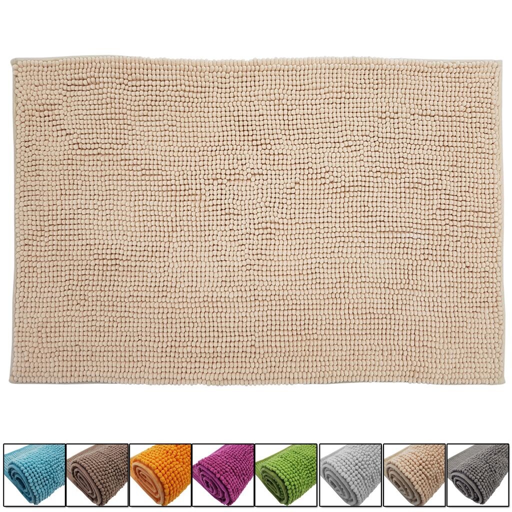 

Коврик для ванной из синели 50 x 80 см, бежевый коврик из микрофибры - с нескользящей подложкой - оздоровительный коврик для ванны / коврик для душа PROHEIM