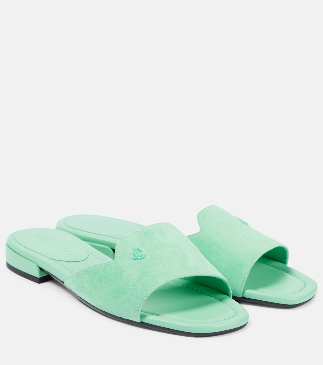 Замшевые шлепанцы с логотипом Dina Jimmy Choo, Aqua Green