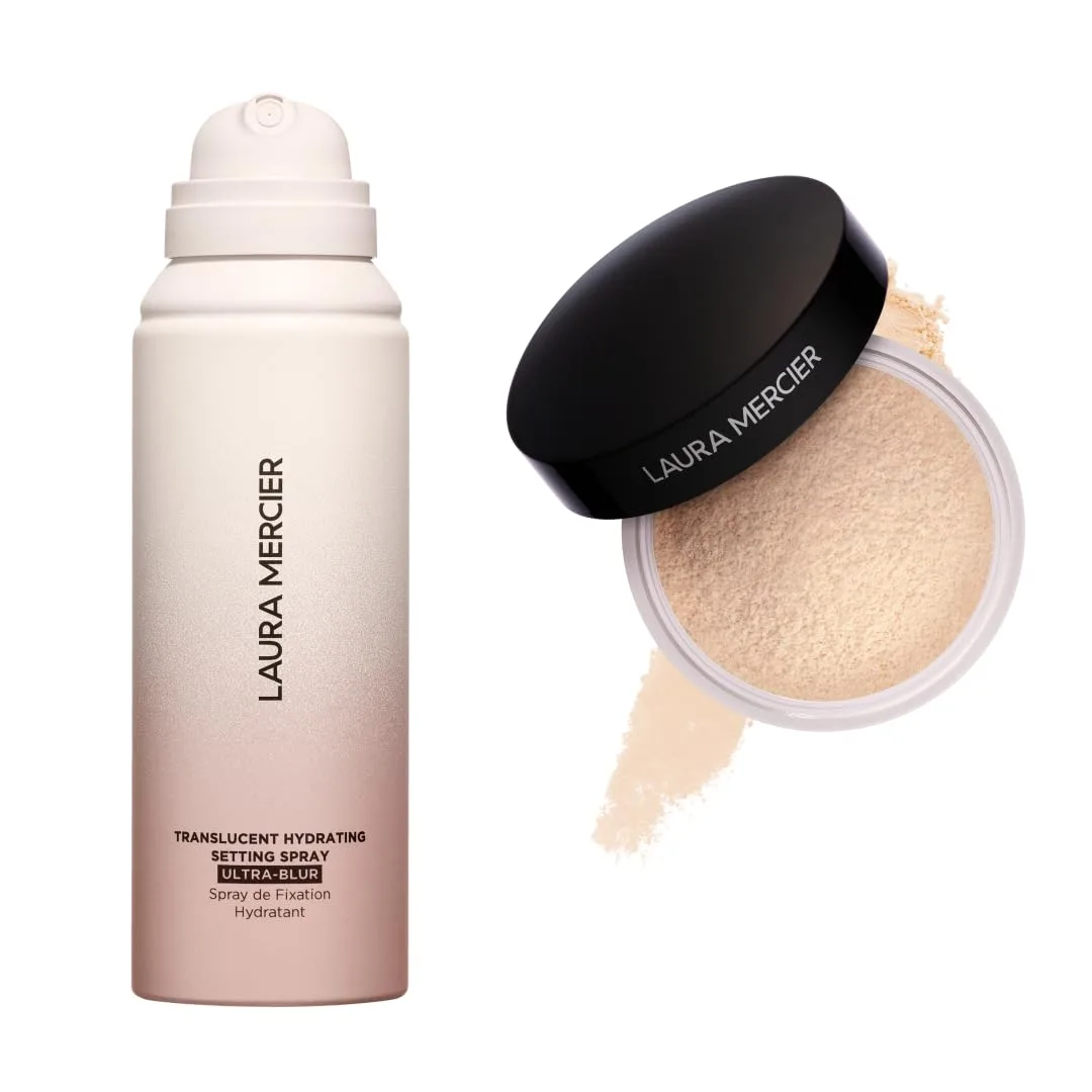 Увлажняющий фиксирующий спрей для лица Laura Mercier Ultra-Blur, прозрачная фиксирующая пудра с гиалуроновой кислотой в оттенке Translucent, набор для контроля блеска в течение 24 часов., white