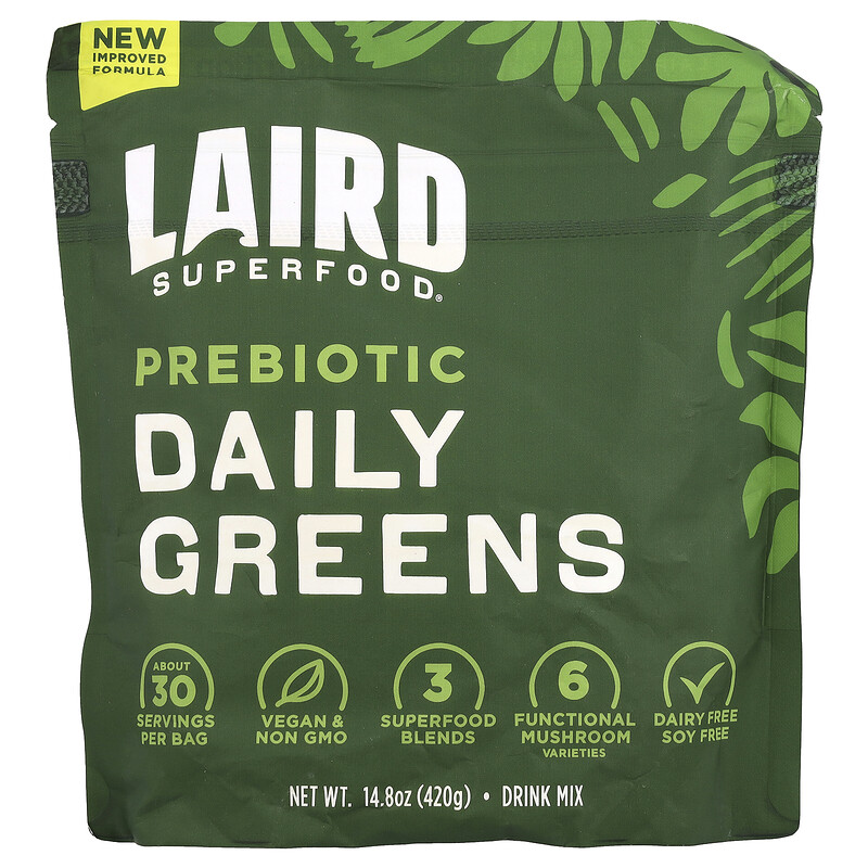 

Laird Superfood, Пребиотик Daily Greens, 420 г (14,8 унции)