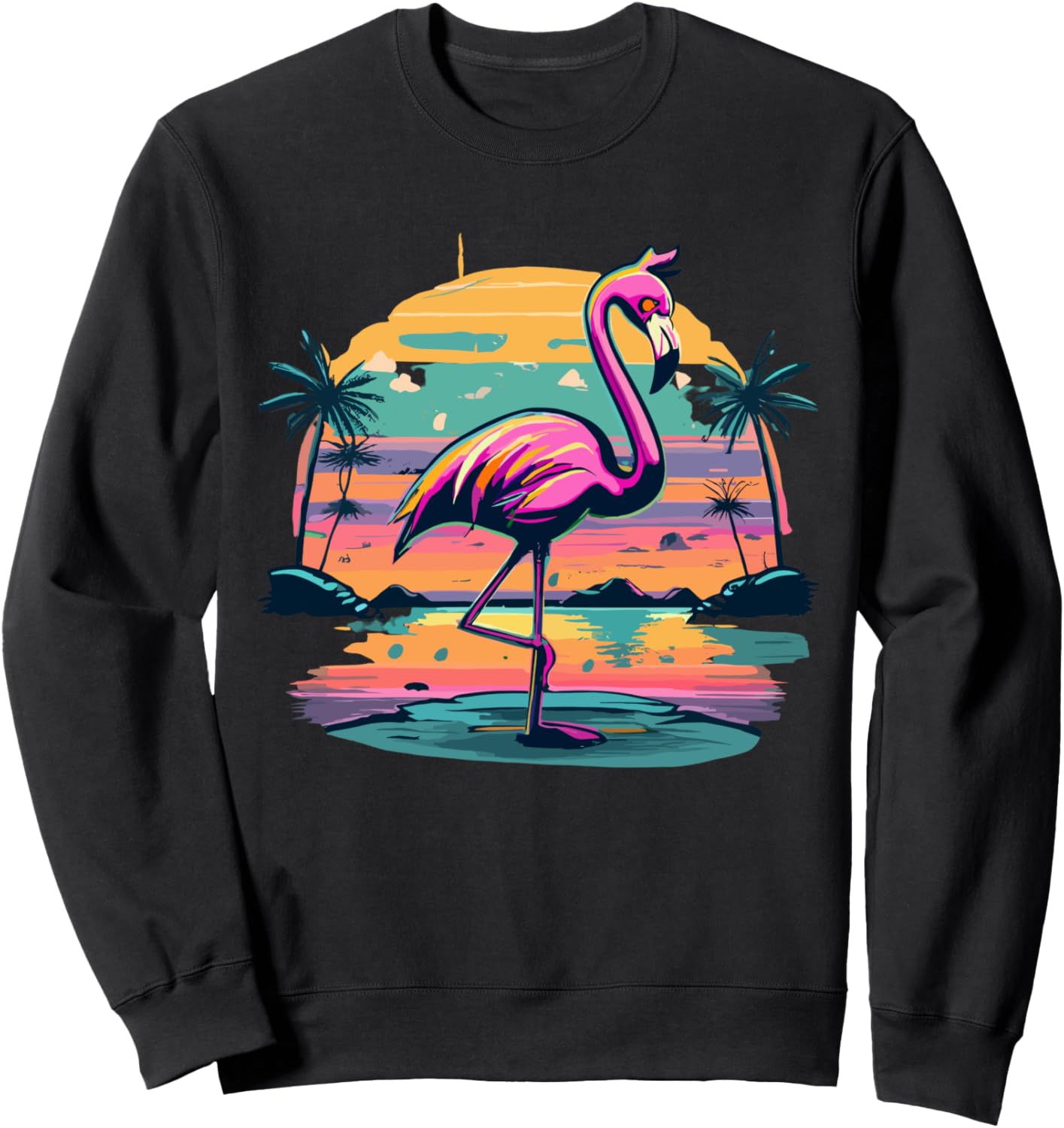 

Ретро тропический фламинго, винтажная ретро толстовка с закатом Flamingo Retro Sunset Co., черный