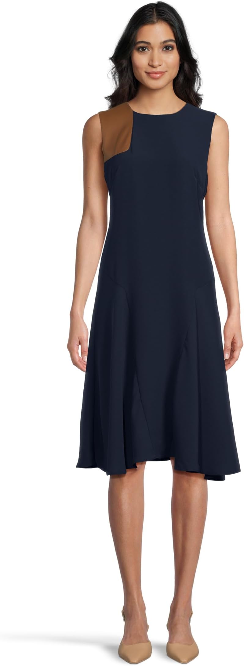 

Платье Lauren Ralph Lauren Faux-Leather-Trim Georgette Dress, цвет Lauren Navy/Cuoio