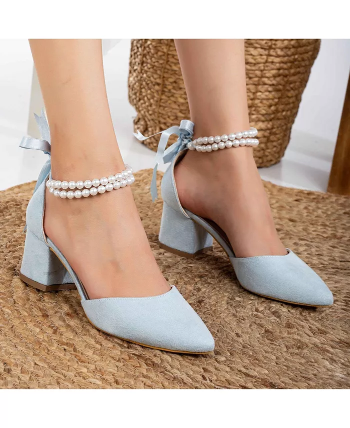 Туфли Miranda на низком каблуке с жемчугом Forever & Always Shoes, синий — фото 2