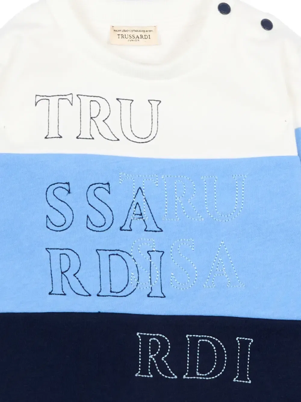Свитер в полоску с аппликацией Trussardi Junior, синий — фото 3