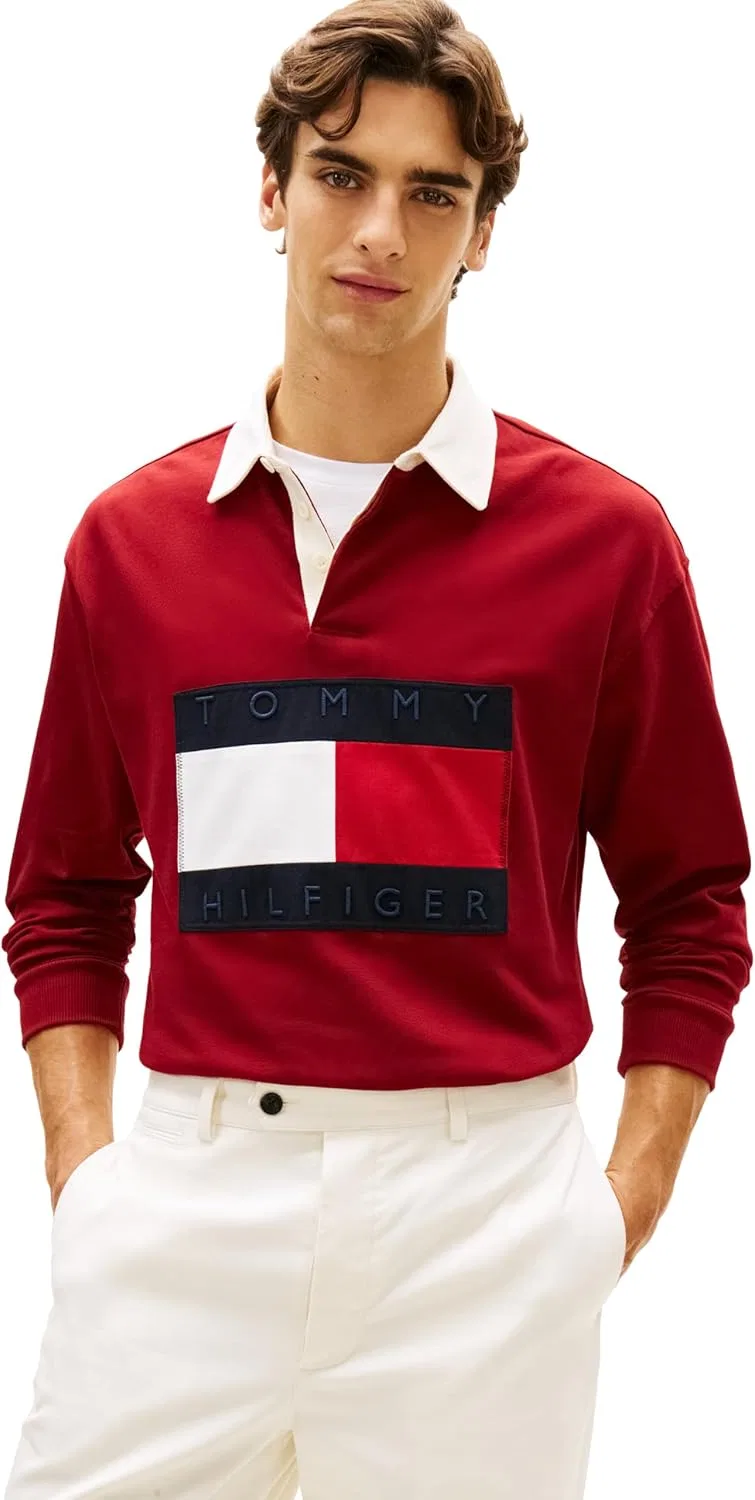 Мужская толстовка Tommy Hilfiger средней плотности для регби с вышитым логотипом в виде флага