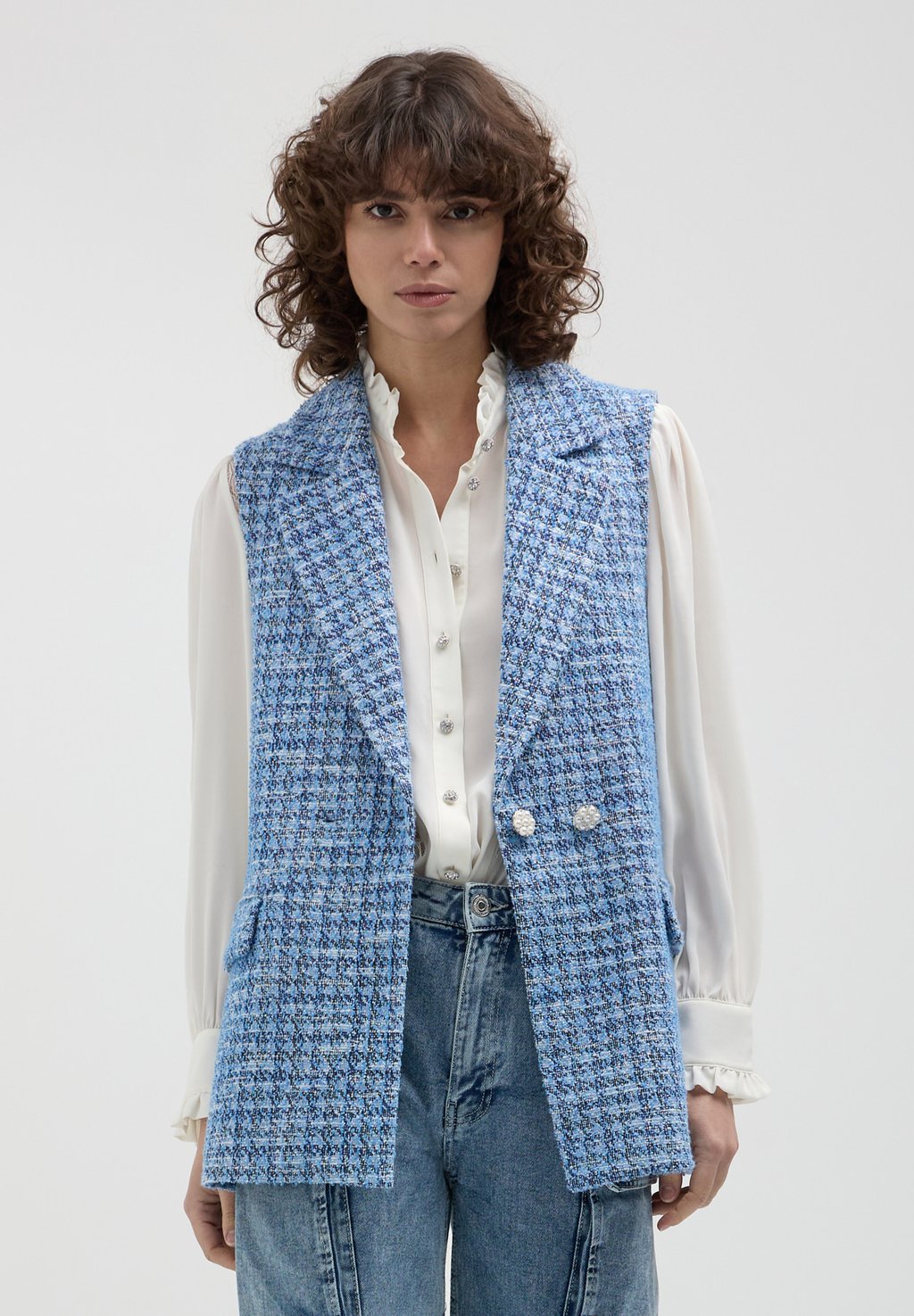 

Жилет GILET IN TWEED CON BOTTONI GIOIELLO Calliope, светло-голубой