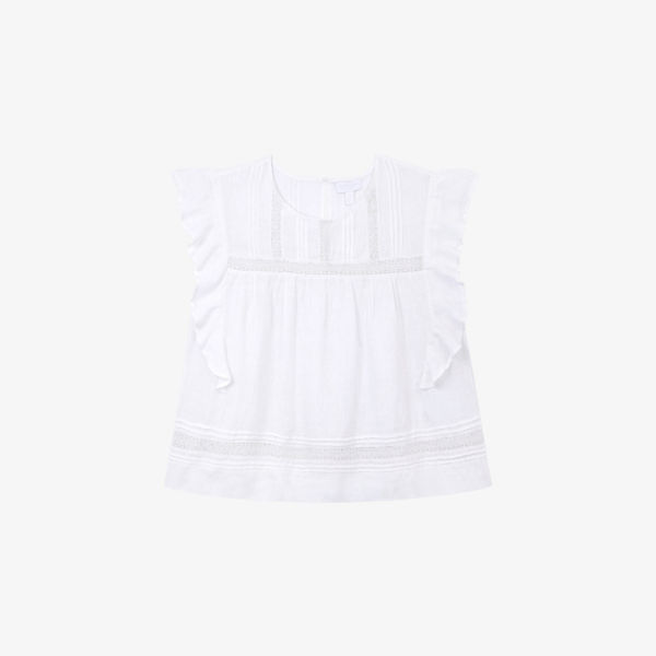 

Блуза из льна с кружевными вставками и рукавами-фонариками The White Company, белый