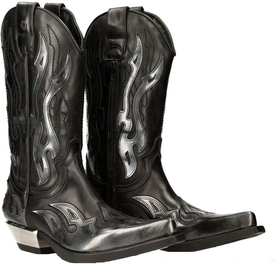Ботинки New Rock M-7921-S3 SILVER FLAME Черная кожа Тяжелые байкерские и ковбойские, черный — фото 2