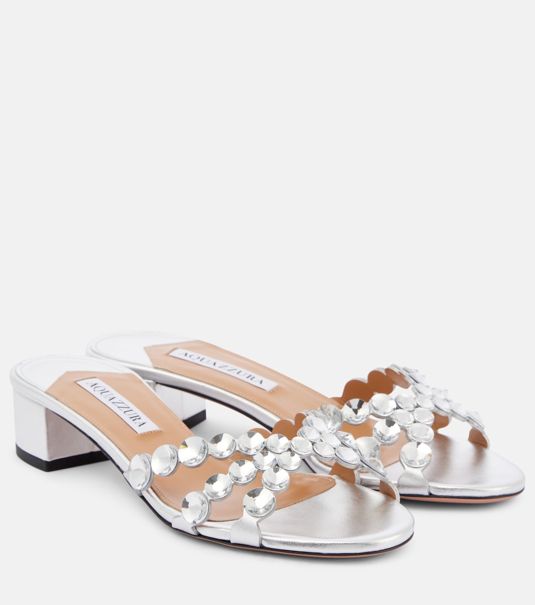 Кожаные мюли Crystal Mirage с декором Aquazzura, серебряный