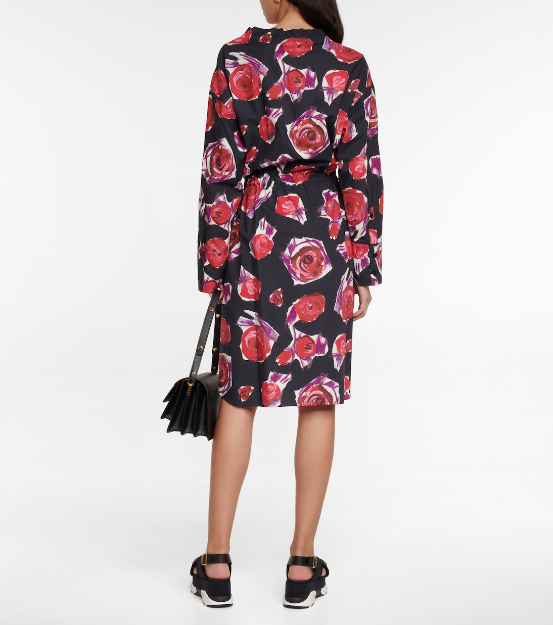 

Платье миди из хлопка с цветочным принтом Marni, черный