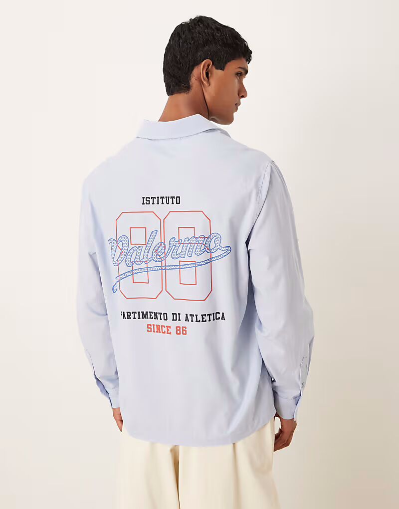 

Рубашка свободного кроя с длинными рукавами и принтом из синего поплина Asos Design