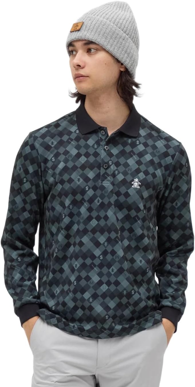 

Мужская поло-рубашка с длинным рукавом Le Coq Sportif, клетчатый узор, эластичная, влагоотводящая, теплая, с технологией Heat Navi, для гольфа, MG5FLS82M, черный