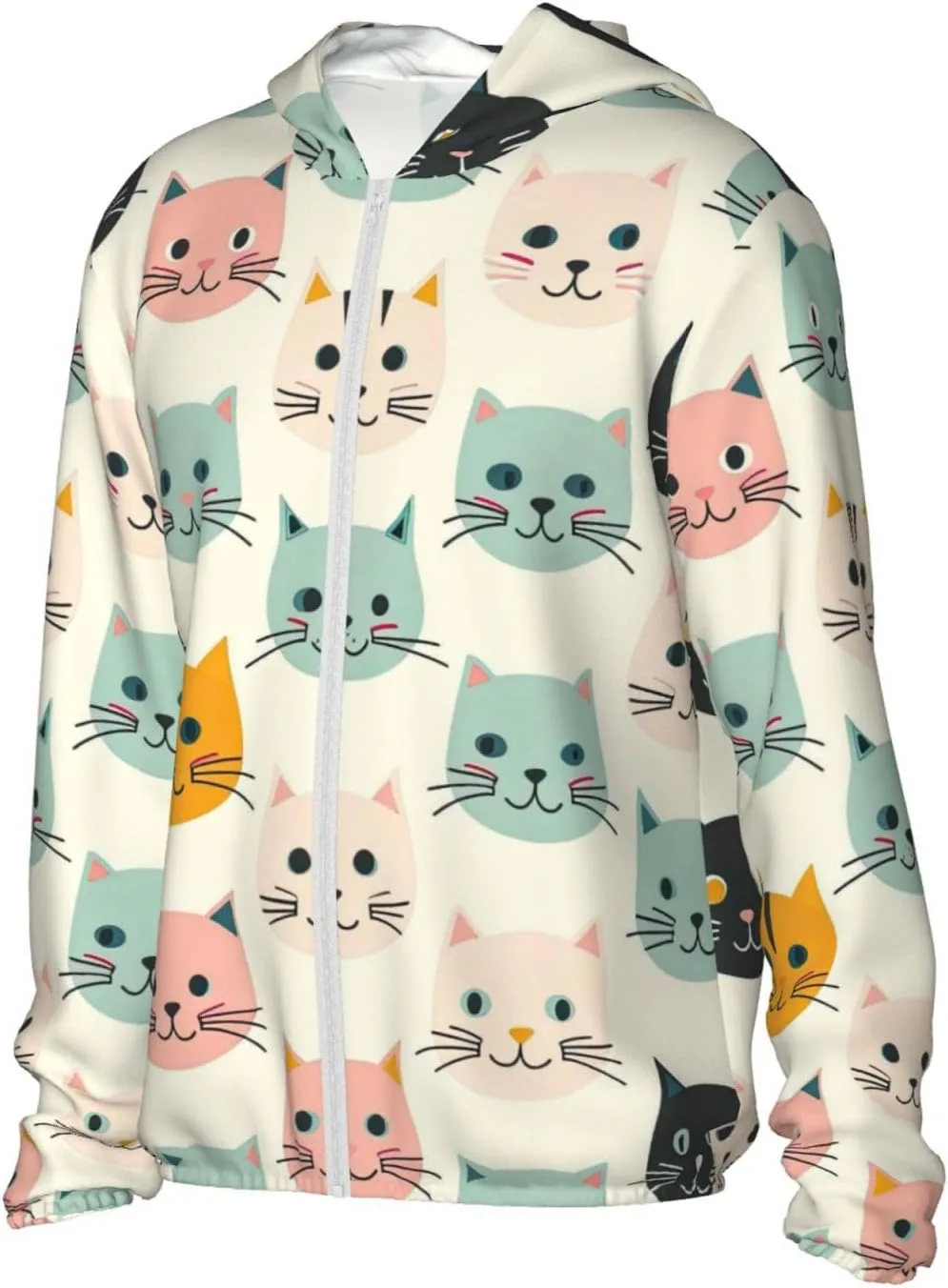 Куртка с капюшоном Cat Pattern, защита от солнца, легкая, Full Zip — фото 3