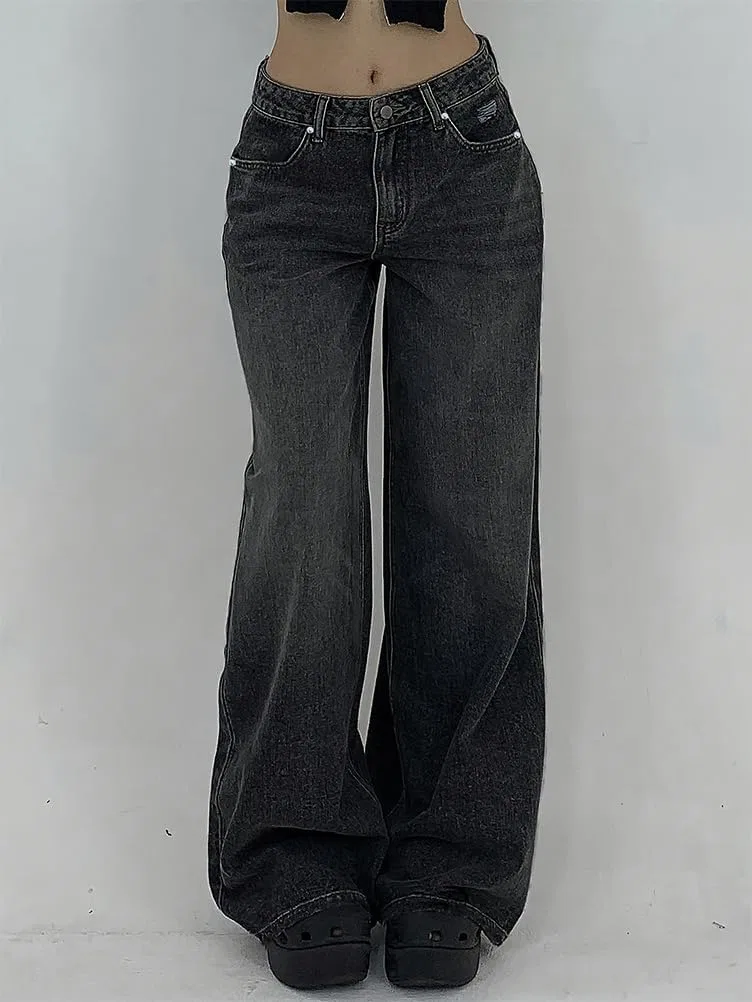 Джинсы клеш, High Waist Bootcut, Y2K, Black — фото 2