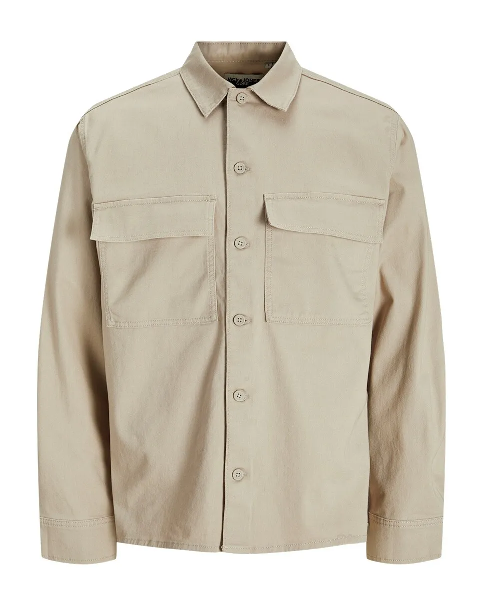 

Свободная рубашка с передними карманами с клапанами и застежкой на пуговицы Jack & Jones, бежевый