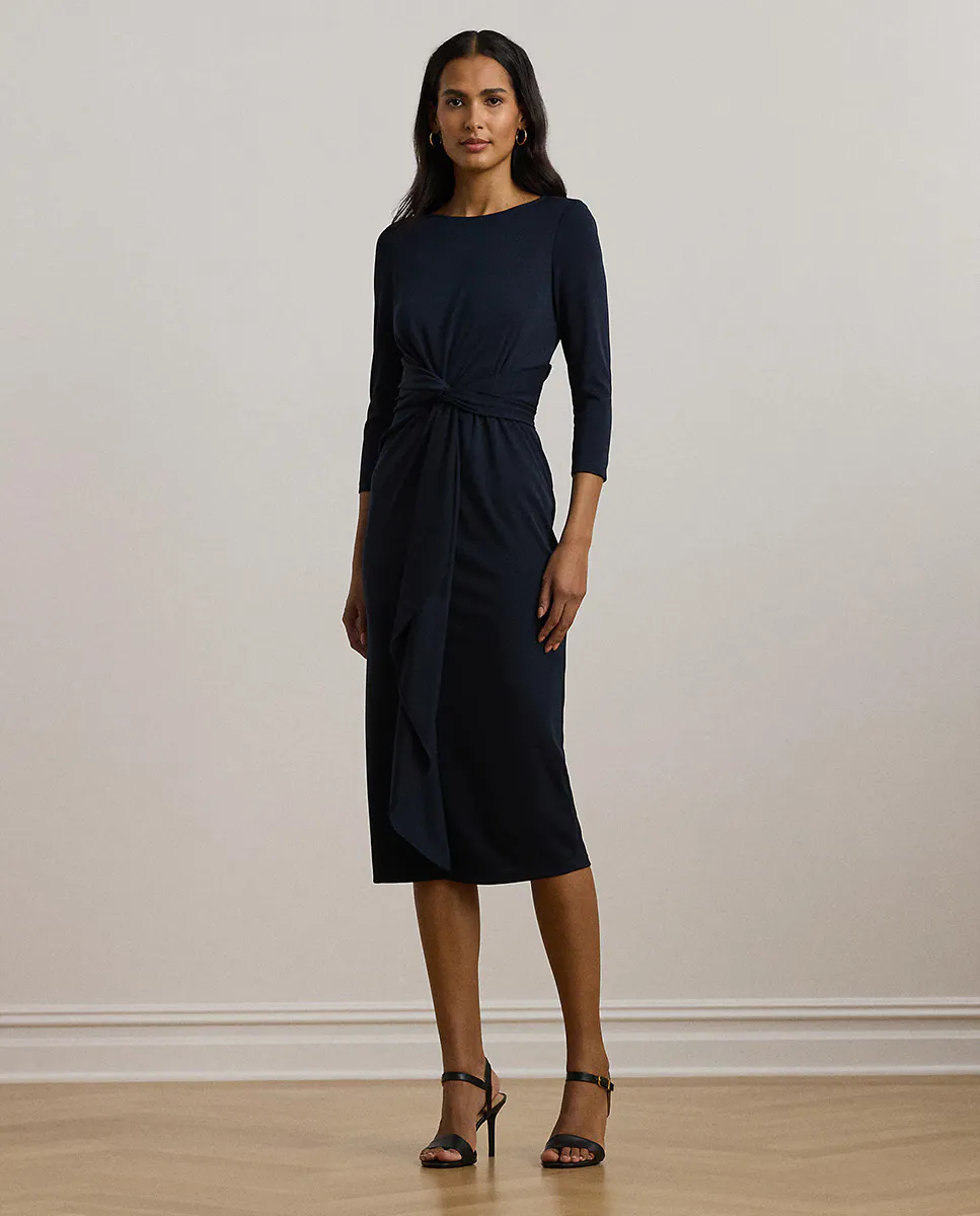 

Платье миди с французскими рукавами и узлом Lauren Ralph Lauren, темно-синий