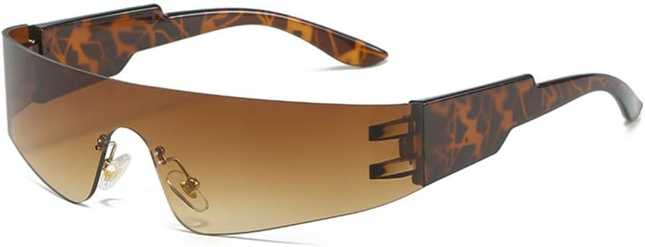 

Солнцезащитные очки в стиле стимпанк без оправы для женщин и мужчин, цельные спортивные очки, модные солнцезащитные очки в стиле Y2k, зеркальные, разноцветные KTUCN, Leopard Tea