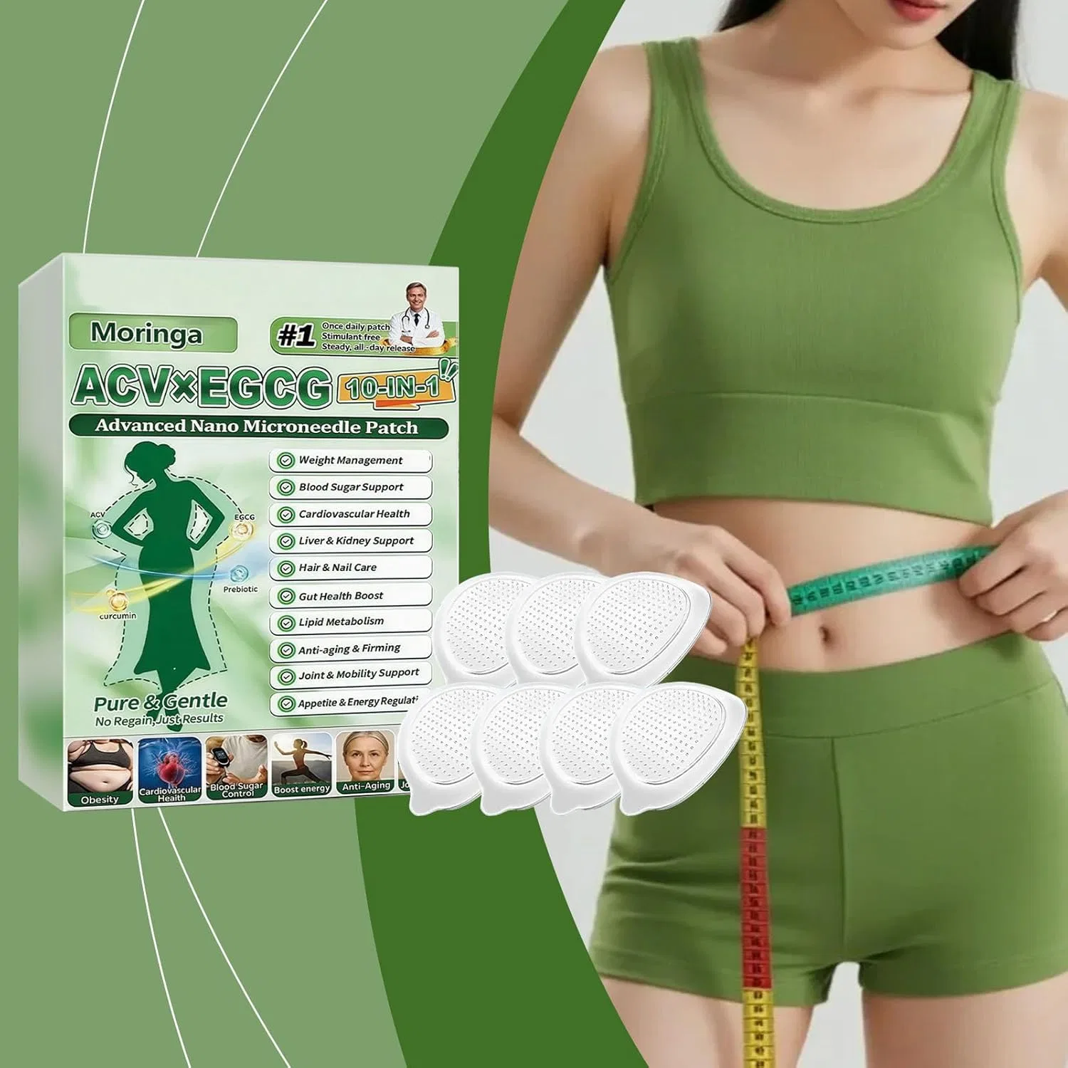 Пластыри Moringa ACV x EGCG Nano Micro Needle Patches, 4 шт. Generic, Nano Microneedle Plaster — фото 2